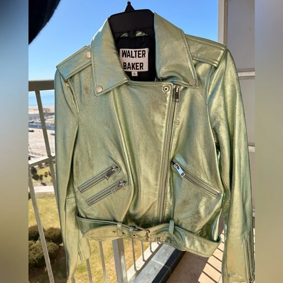 Walter Baker Allison Metallic Leather Moto Jacket -Lambskin - Size S NEW - Picture 10 of 17